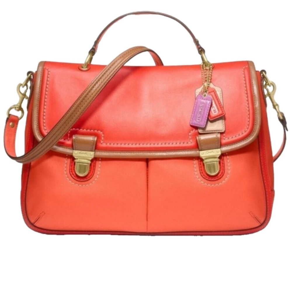 COACH Vermillion Sun Orange Leather Flap Crossbody Bag NWT (retired)